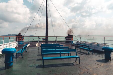 in the ferry boat travel to the islands, clear skies and sea.の写真素材
