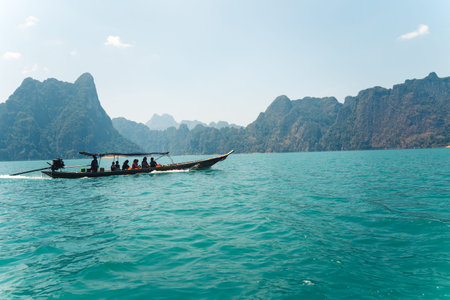 Lakes and rocky mountains, reservoirs,Beautiful blue lake view,Cheow Lan Lake