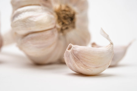 Close-up garlic on a white background,Garlic spice