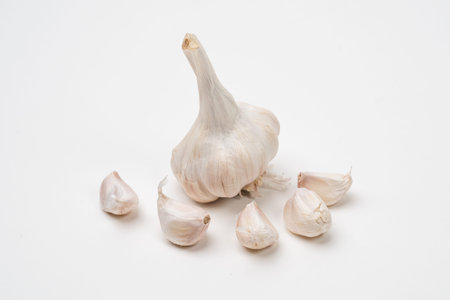 Close-up garlic on a white background,Garlic spice