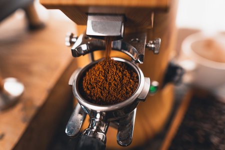 Making coffee Ground coffee from a grinder at home