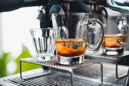 Make coffee from the machine at home ,Coffee in a cup from the machine