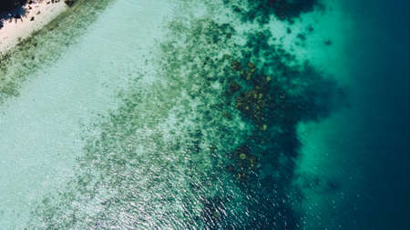 Clear water on the island,Bright blue sea and beach Birdâs Eye Viewの写真素材