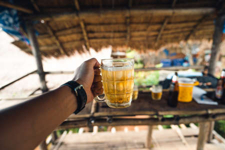 Beer in a glass-Beer glasses in the shopの写真素材