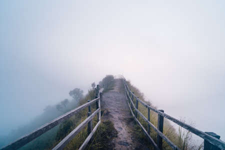 Mountains and fog in the morning on the hill Fog viewの写真素材