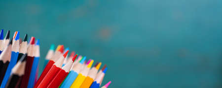 School desk Wood color on wooden table background boardの写真素材