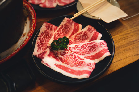 japanese grilled beef Grilled Sliced Beef In the brazier At the restaurant