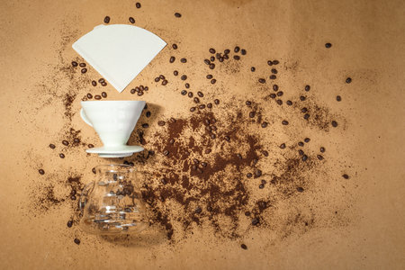 Coffee latte in a cup Brown backgroundの写真素材