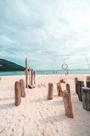 Dirt road in the fog and rain tropical forestの写真素材