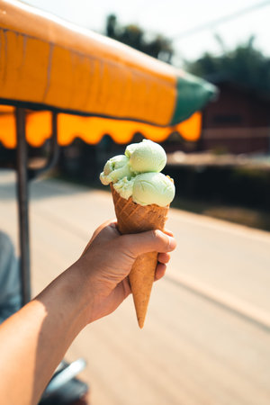 Ice cream in hand during the hot day