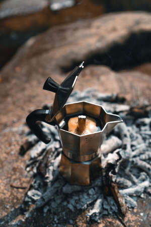 Bonfire,Outdoor at a waterfall in a tropical rainforest,の写真素材