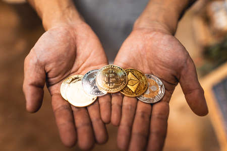 Cryptocurrency golden bitcoin image for crypto currencyの写真素材