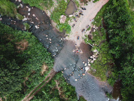 road in the forest rainy season nature trees and fog travelの写真素材