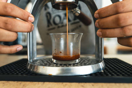 Strong coffee from a press machineの写真素材