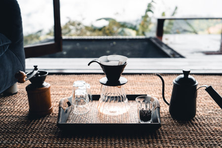 coffee making and drip coffee in houseの写真素材