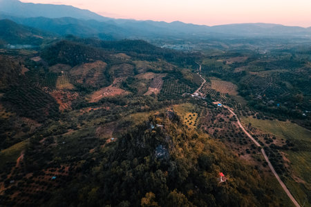 On the mountain, rocks, view in the evening, Chiang Daoの写真素材