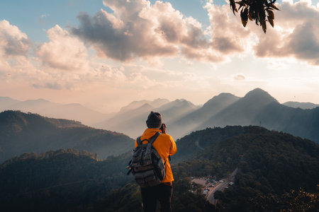 walk up the mountain in the eveningの写真素材