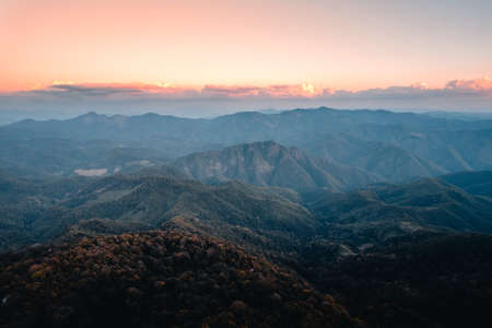 mountains in the evening high angleの写真素材