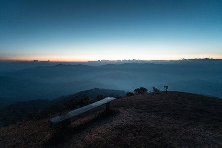 the morning before sunrise on the mountain,の写真素材