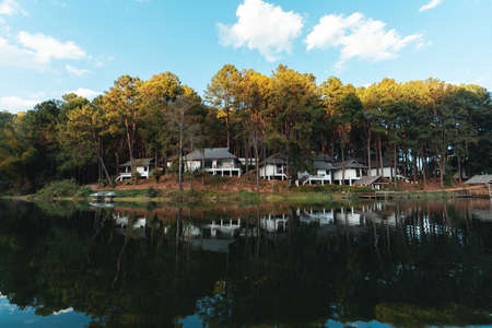 Nature lake and forest Camping location,nature travelの写真素材