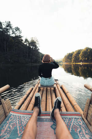 bamboo raft in the water, nature tourism,raft in the riverの写真素材