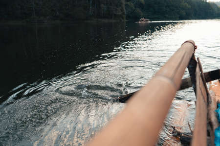 bamboo rafts in the river and nature travel,boatmanの写真素材