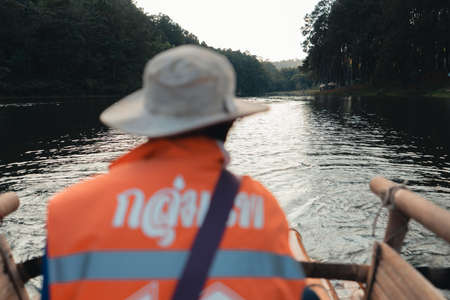 bamboo rafts in the river and nature travel,boatmanの写真素材