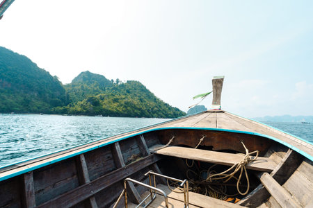 Travel on a long-tail boat in the sea in Krabi