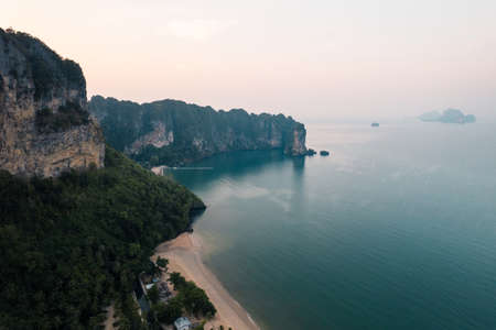 summer view of rocky mountains and sea in a tropical morning,krabiの写真素材