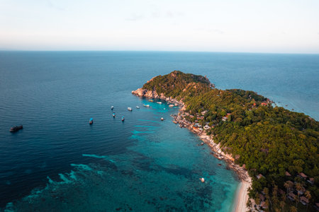 The sun rises in the morning at the sea on the island,Koh Taoの写真素材