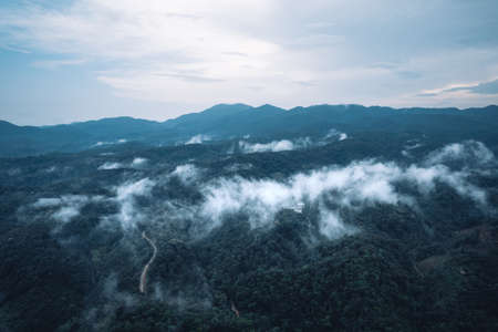 mountain scenery in the morning, high angle, summer,landscapeの写真素材