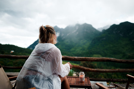 homestay balcony and mountain view in Chiang Daoの写真素材