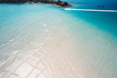 Beautiful beaches and clear blue sea on the island.Summer day, high angle