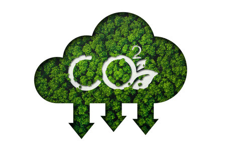 Aerial view with carbon dioxide reduction environment and nature,co2 iconの写真素材
