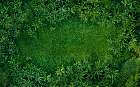 Green grass in tropical forest nature background. Natural green background.の写真素材