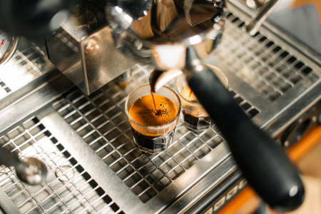 Coffee from a coffee maker Coffee pouring into a cup from a home coffee makerの写真素材