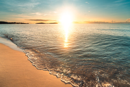Beach in the morning and light on the waves, summer, tropical seaの写真素材