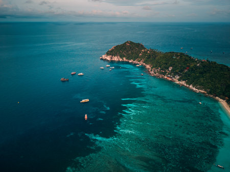 aerial photograph capturing the marine waters around Koh Tao, Thailand,の写真素材