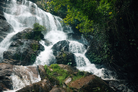 Waterfall landscape in natural forest, watershed and environment in tropical forest of Thailand