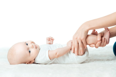 Little baby with mum is making massage