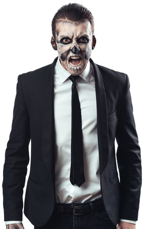 furious businessman with makeup skeleton
