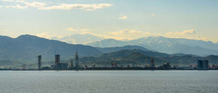 view from the sea in the coastal town of Batumiの写真素材