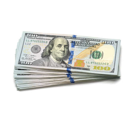 scrolled stack of 100 dollar billsの写真素材