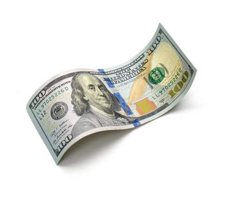 a beautiful hundred-dollar bill on a white backgroundの写真素材