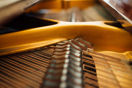 the internal parts of the grand piano stringsの写真素材