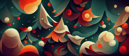 Colorful Christmas background with trees and snowの写真素材