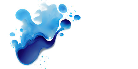 a white backdrop with a blue smear of liquid paint.の写真素材