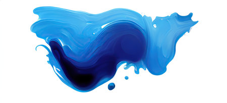 a white backdrop with a gradient smear of blue liquid paint.の写真素材