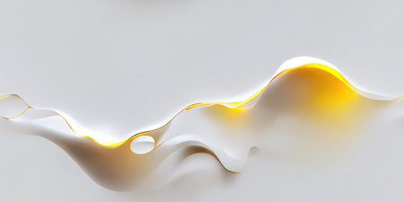 A smooth, flowing texture of white and gold fluid is present.の写真素材