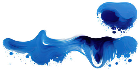 a white backdrop with a blue smear of liquid paint.の写真素材